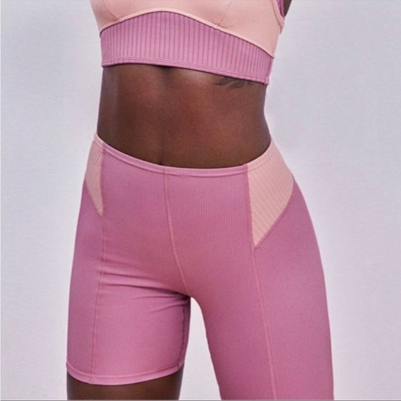 For Love And Lemons Pants - For Love And Lemons Dani Ribbed Pink Biker Athletic Shorts, Sz L, NWT!
